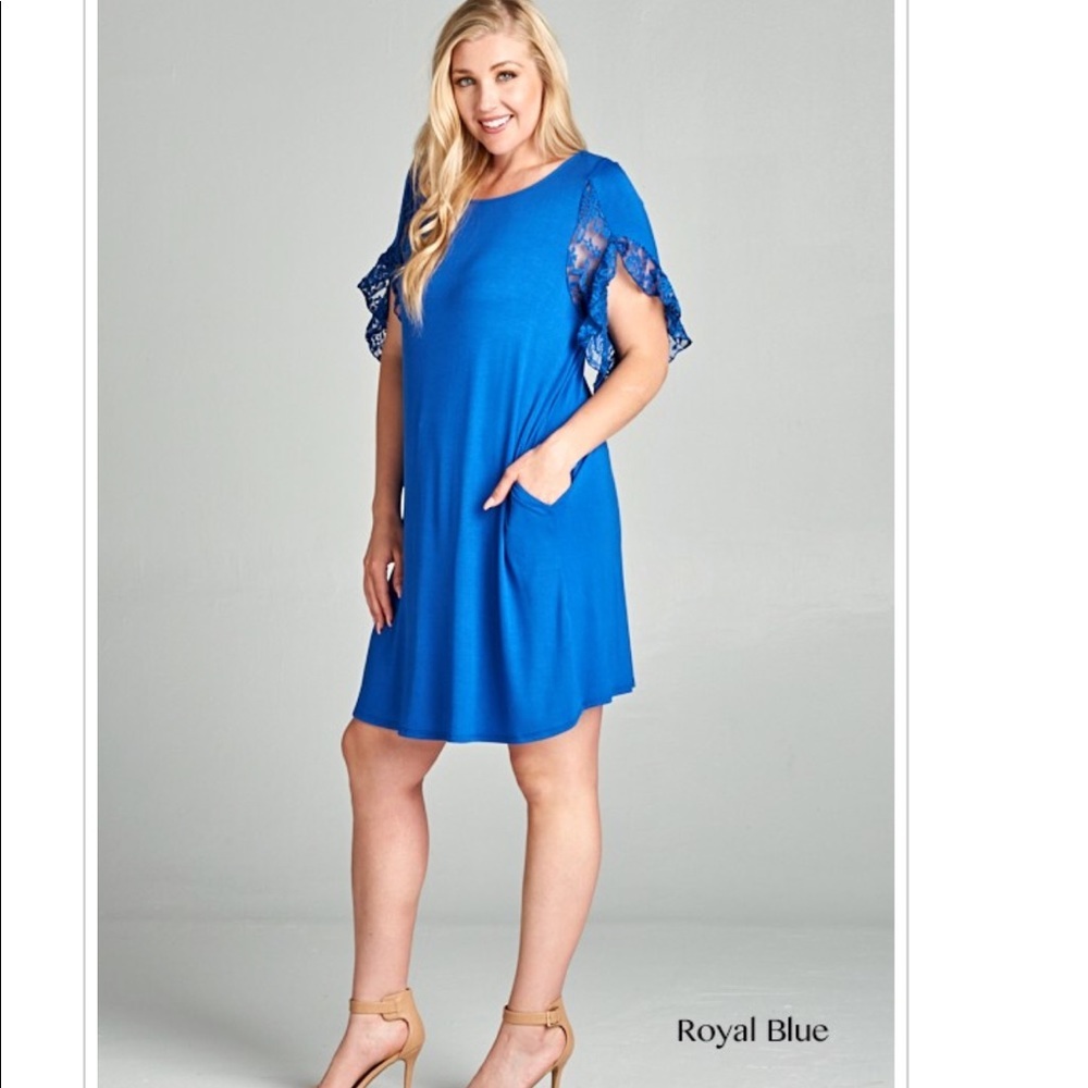 1X Plus Size Midi Short Sleeve Dress Royal Blue